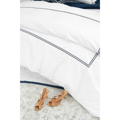 Legacy Ink Cotton Queen Duvet Cover with Embroidery