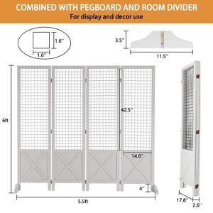 VINGLI 5.5ft Room Divider Gridwall, 4 Panel Folding Display Organizer with Base Feet, Wooden Frame Wire Grid Screens for Craft Shows Events Retail - 1 of 4
