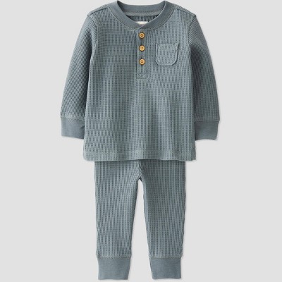 Little Planet by Carter’s Organic Baby 2pc Waffle Top & Bottom Set - Slate Gray 9M