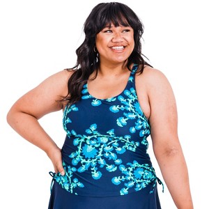 Calypsa Women's Plus Size Maya Tankini Swim Top With Built-in Bra - 1 of 4