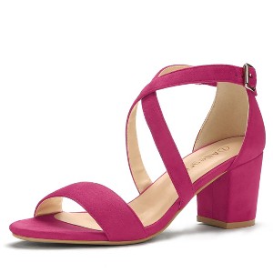 Allegra K Women's Open Toe Crisscross Buckle Ankle Strap Block Heel Sandals - 1 of 4