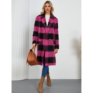 Coolmee Women's Plaid Jacket Long Corduroy Casual Lapel Button Down Flannel Trench Coats - 1 of 4