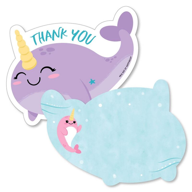 Big Dot of Happiness Narwhal Girl - Shaped Thank You Cards - Under The Sea Baby Shower or Birthday Party Thank You Note Cards & Envelopes - Set of 12, 1 of 8