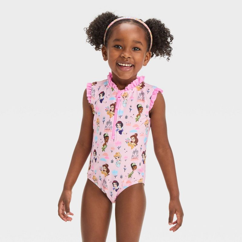 Toddler Girls' Disney Princess One Piece Swimsuit Set - Pink, 1 of 4