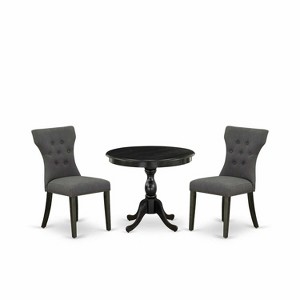 HomeStock 3-Piece Wire Brushed Black Solid Wood Top - Button Tufted Dining Room Set - Seats 4 - 1 of 4