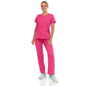 Hey Collection Women Scrubs Set 4-Way Stretch Mock Neck Top with Straight Leg Scrub Pants with Four Pockets - 1 of 4