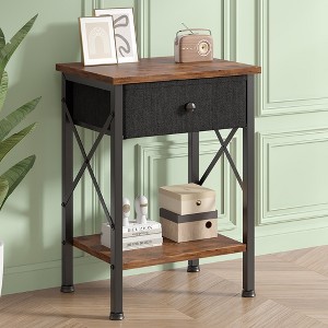 VECELO Modern X-Design Nightstand, End/Side Table with Fabric Drawer & Open Storage Shelves for Bedroom or Living Room - 1 of 4