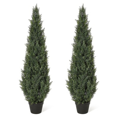 Artificial Trees,Fake Cedar Topiary Tree Outdor,3/4/5ft Tall Fake Cypress Trees for Home Decor,Potted Faux Pine Shrubs Plants Set of 1 or 2
