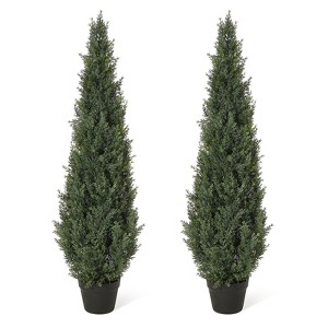 Artificial Trees,Fake Cedar Topiary Tree Outdor,3/4/5ft Tall Fake Cypress Trees for Home Decor,Potted Faux Pine Shrubs Plants Set of 1 or 2 - 1 of 4