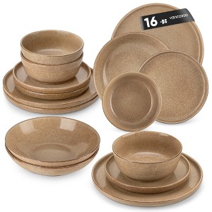 vancasso 16-Piece Brown Kiln-Glazed Ceramic Dinnerware Set - Rustic Full Service for 4 - 1 of 4