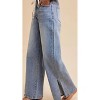 Women's Waist Strap Detail Stretch Side Slit Wide Leg Jean - AnnieWear - 2 of 3