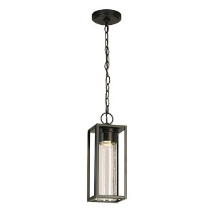 15" Walker Hill LED Outdoor Clear Seedy Glass Pendant Matte Black Finish - EGLO: ETL Listed, Adjustable Head Tilt, 5 Year Warranty - 1 of 4
