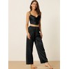 cheibear Women's Satin Cowl Neck Sleeveless Crop Cami Sleepwear with Pants Sliky Lounge Set - 3 of 4