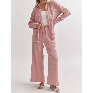 Women's Textured Button Up Pant Set - entro - 1 of 4