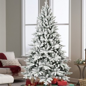 Racxily Flocked Christmas Tree with 768 Tips, Realistic PE+PVC Snowy Hinged Tree with Metal Stand, Full Artificial Xmas Tree - 1 of 4