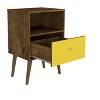 Gulches 18" Rustic Brown & Yellow Nightstand, 1 Drawer & Open Cubby, Solid Wood Legs & Metal Handle, Particle Board Side Table for Bedroom - 3 of 4