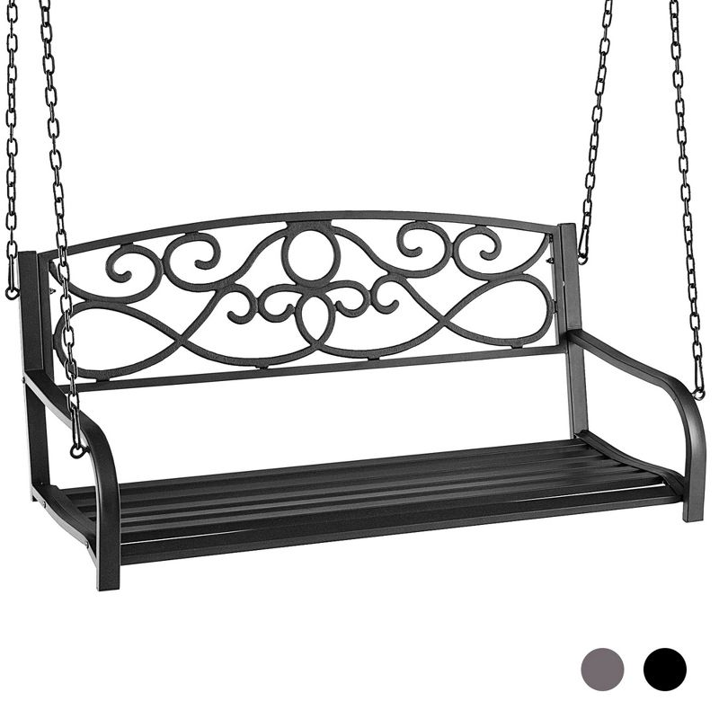 Tangkula Patio Hanging Porch Swing Outdoor 2-Person Metal Swing Bench Chair w/ Chains, 1 of 10