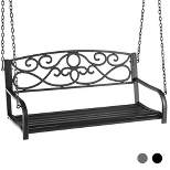 Tangkula Patio Hanging Porch Swing Outdoor 2-Person Metal Swing Bench Chair w/ Chains