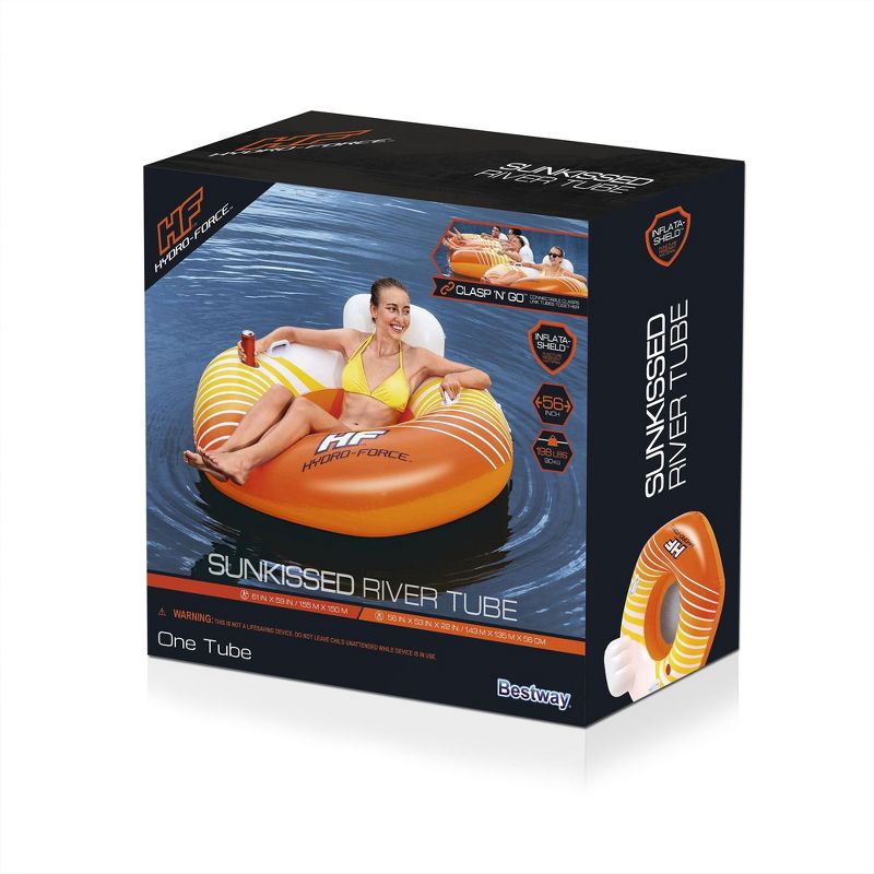 Bestway 43399E Hydro-Force Sunkissed Pool, Lake, River, Beach Inflatable PVC Clasp N Go Inner Tube Ring Float with Cup Holder, Orange and Yellow, 4 of 7