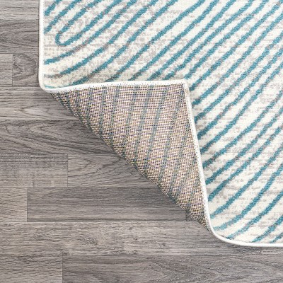 Ivory and Blue Geometric Synthetic 5x8 Area Rug