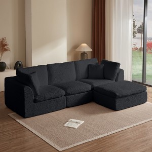 110"W Cloud Modular Sectional Sofa with Ottoman, L-Shaped Sofa 3-Seater Couch with Pillows - ModernLuxe - 1 of 4