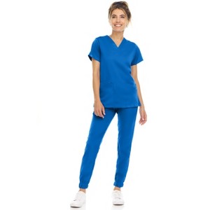 MediChic Womens 8-Pocket Scrubs Set- V-Neck with 4-Pocket Jogger Scrub Pants - 1 of 4