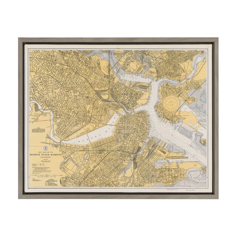 18&#34; x 24&#34; Sylvie Boston Harbor Map Framed Wall Canvas by Corinna Buchholz Gray - Kate &#38; Laurel All Things Decor, 1 of 8