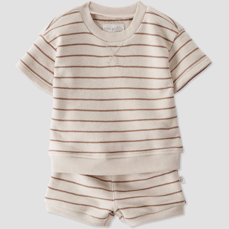 Little Planet by Carter’s Organic Baby 2pc Striped Shorts Set - Brown, 1 of 5