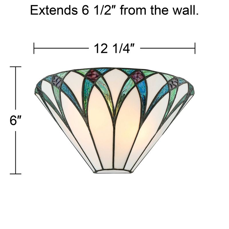 Regency Hill Filton Tiffany Style Wall Light Sconce Bronze Hardwire 12 1/4" Fixture White Blue Stained Art Glass Shade for Bedroom Bathroom Hallway, 4 of 9