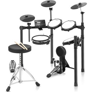 Electronic Drum Set-5 Quiet Mesh Pads-2 Switch Pedals-Drum Throne-Headphones-USB MIDI-390 Sounds-30 Songs-For Beginner And Adults - 1 of 4