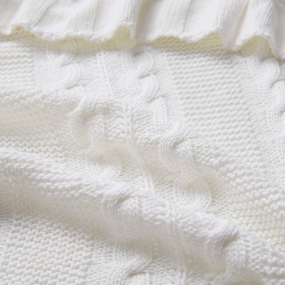 Cozy Twin-Size White Cotton Knitted Throw - Machine Washable