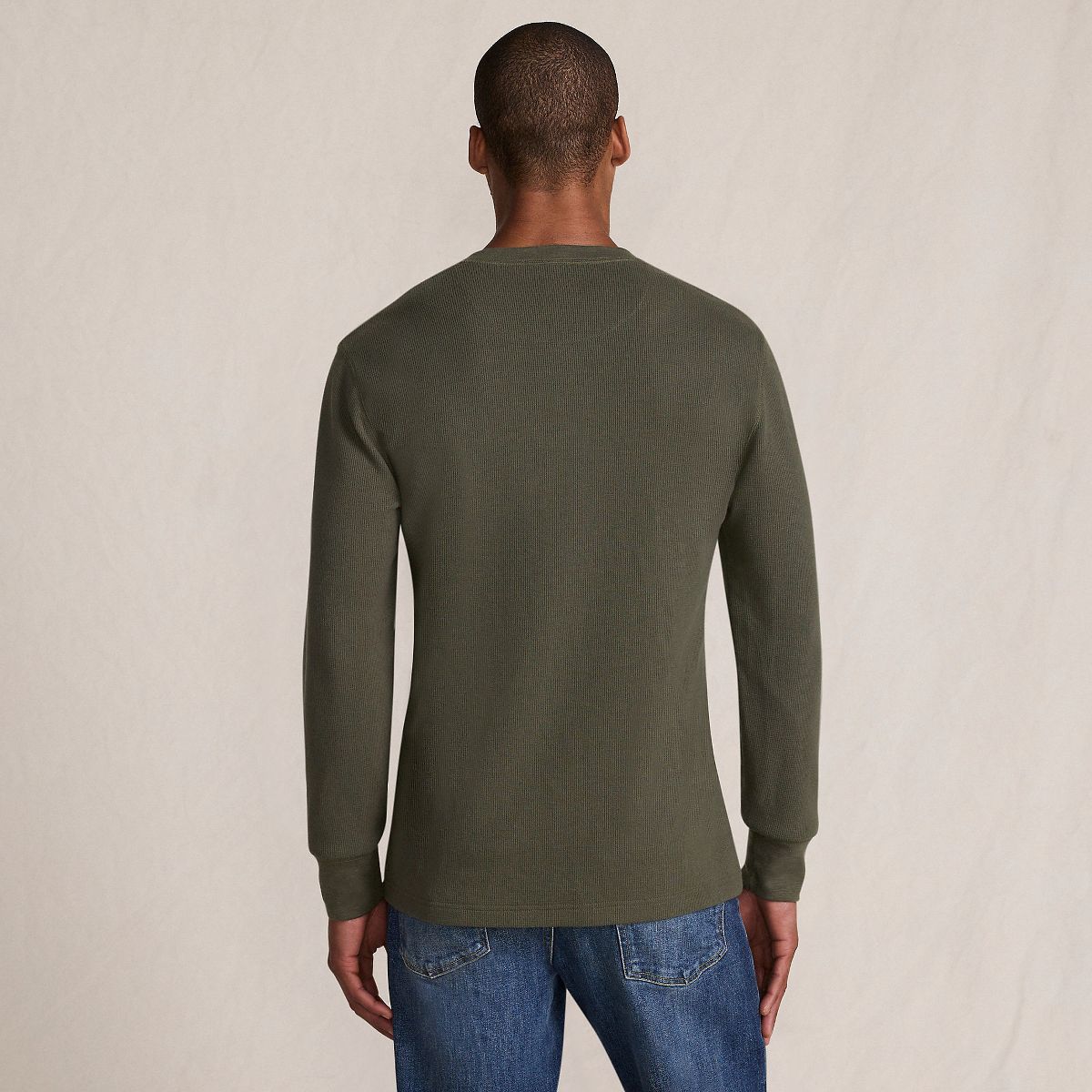 Lands' End Men's Long Sleeve Thermal Waffle Henley - thumbnail 2