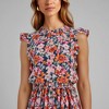 Knit & Lounge Women’s Floral Mini Dress Ruffle Sleeves Crew Neck Fit and Flare Tiered Hem Lightweight Casual Style - 4 of 4