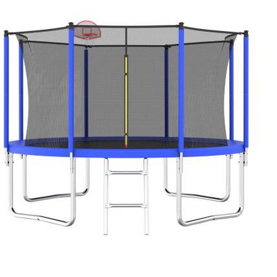 BestParts 12FT Trampoline with Basketball Hoop, Ladder & Safety Enclosure Net – Blue