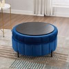 PAGED Round Ottoman with Storage & Reversible Lid, Velvet Storage Ottoman with Metal Legs, Channel Tufted Pumpkin-shape Footstool - 2 of 4