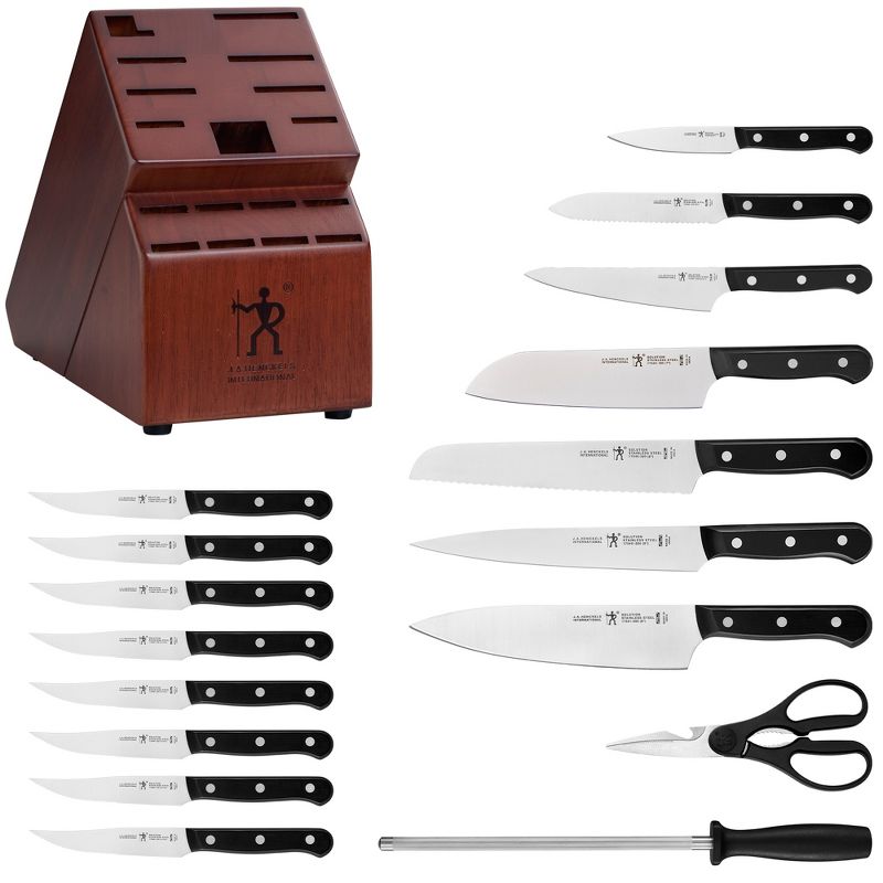HENCKELS Razor-Sharp Solution 18-pc Knife Set with Block, Chef Knife, Steak Knife, Utility Knife, Dark Brown, Stainless Steel, German Engineered, 2 of 4