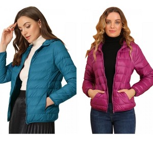 INSPIRE CHIC Women's Hooded Packable Thickened Short Down Puffer Jacket 2 Packs - 1 of 4