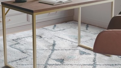 Gray Wood Grain Parsons Desk with Oil Rubbed Bronze Frame