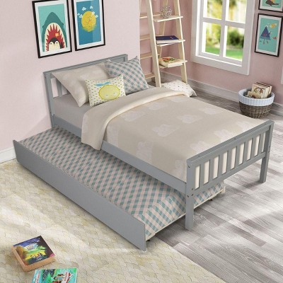 Streamdale Twin Bed with Trundle, Platform Frame, Headboard/Footboard, Grey