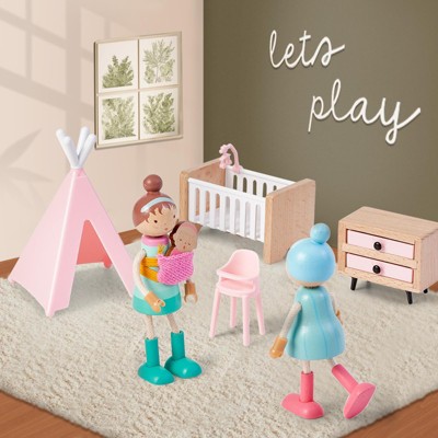 Etokfoks 32pcs Wooden Dollhouse Furniture Set with 4 Dolls for 5 Rooms Living Room Bedroom Kitchen Bathroom Kids Room Pretend Play Toy — фото 6