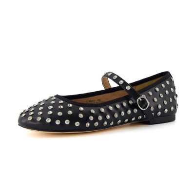 CUSHIONAIRE Women’s Flashy Studded Mary Jane Flats | Comfortable Memory Foam, Faux Leather, Lightweight, Wide Widths Available