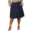 Agnes Orinda Women's Plus Size Denim Tie High Waist Front Button Down A-Line Midi Jeans Skirts - 2 of 4