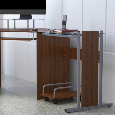 Maple and Glass Corner Desk with Keyboard Tray and CPU Cart