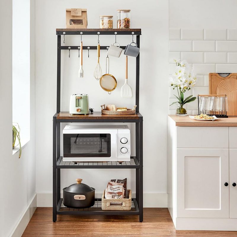 VASAGLE Kitchen Baker's Rack Microwave Oven Stand with Storage Shelves & 12 Hooks Industrial 15.7 x 23.6 x 59.6 Inches Rustic Brown and Black, 2 of 8