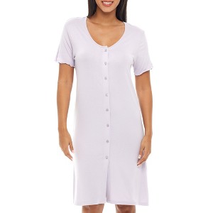ADR Women's Soft Knit Night Shirt, Short Sleeve Button Down Nightgown V-Neck Pajama Top - 1 of 4