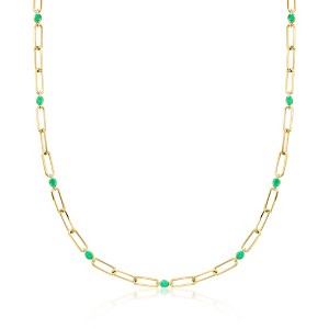 Ross-Simons 1.60 ct. t.w. Emerald Reversible Paper Clip Link Necklace With Green Enamel in 18kt Gold Over Sterling Size 18 - 1 of 4