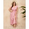 Plus Size Women's Flowy Ankle-Length Dress - wrap V-Neck, Flutter Sleeves and Side Slit with Waist Tie - 3 of 4