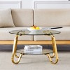 Vynxaria Coffee Tables: Retro Minimalist Double-Layer Glass Table with Metal Frame - 3 of 4