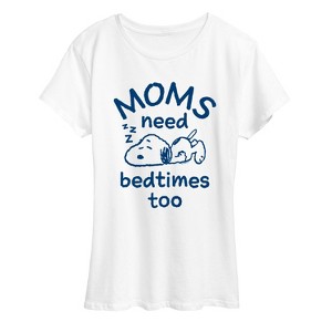 Women's - Peanuts - Moms Need Bedtimes Too Snoopy Short Sleeve Graphic T-Shirt - 1 of 4