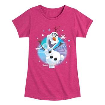 Girls' Frozen Olaf 'This Snowman Can' Short Sleeve T-Shirt - Heather Fuchsia